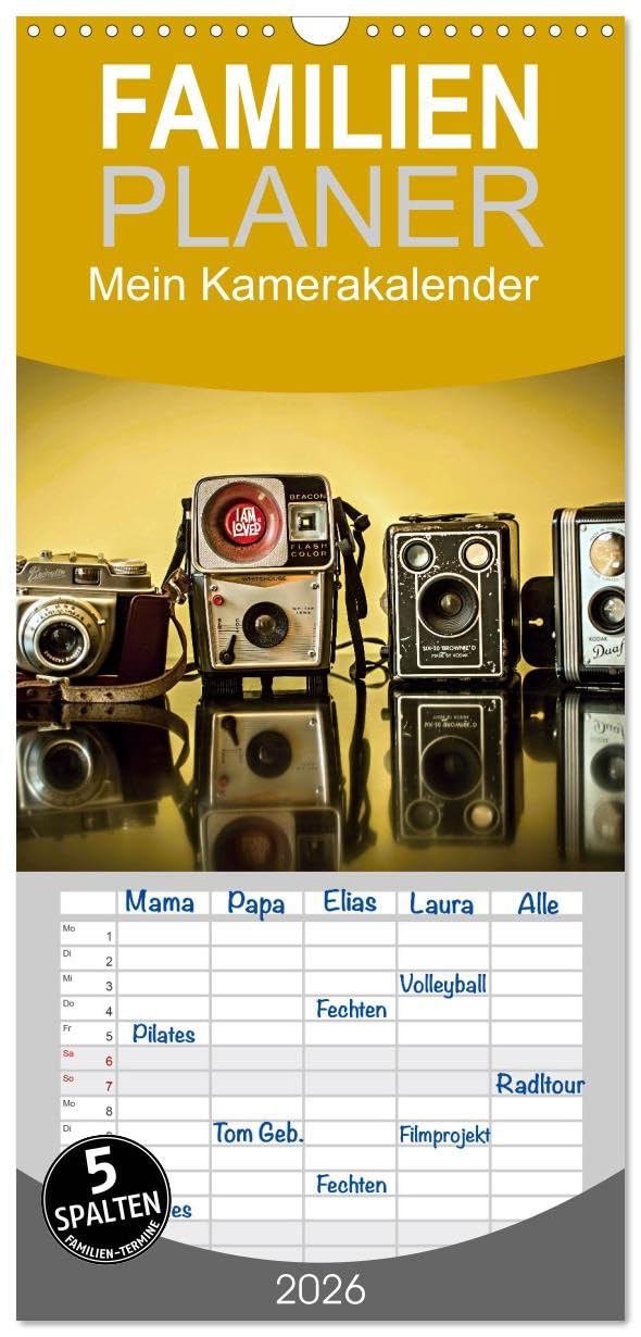 Familienplaner 2026 - Mein Kamerakalender mit 5 Spalten (Wandkalender, 21 cm x 45 cm), CALVENDO Photography