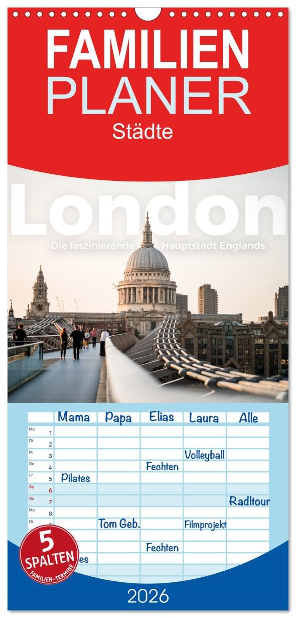 Familienplaner 2026 - London - Die faszinierende Hauptstadt Englands. mit 5 Spalten (Wandkalender, 21 cm x 45 cm), CALVENDO Leisure, Home & Garden