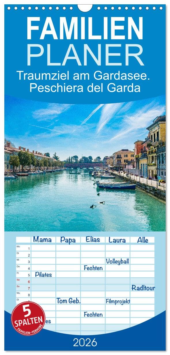 Familienplaner 2026 - Traumziel am Gardasee. Peschiera del Garda mit 5 Spalten (Wandkalender, 21 cm x 45 cm), CALVENDO Leisure, Home & Garden