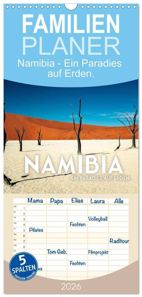 Familienplaner 2026 - Namibia - Ein Paradies auf Erden. mit 5 Spalten (Wandkalender, 21 cm x 45 cm), CALVENDO Natural Sciences