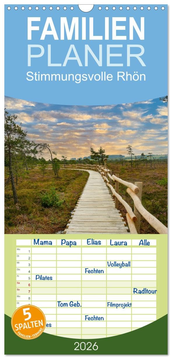 Familienplaner 2026 - Stimmungsvolle Rhön mit 5 Spalten (Wandkalender, 21 cm x 45 cm), CALVENDO Photography