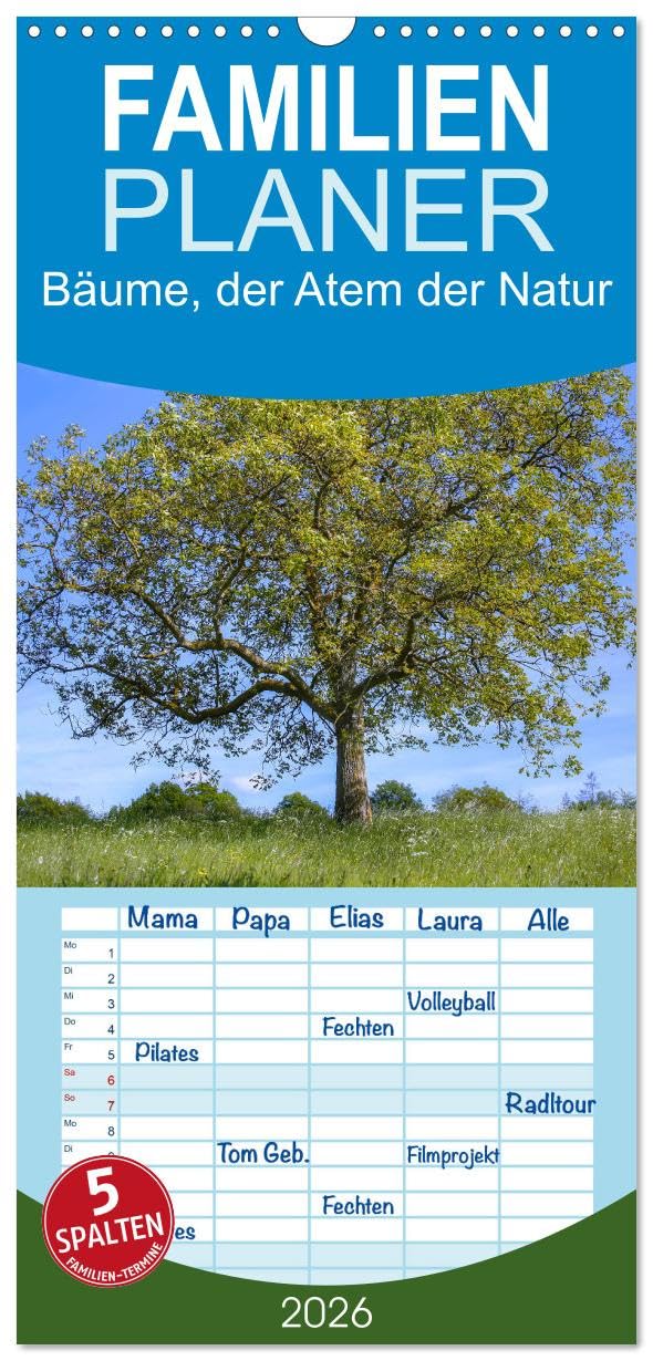 Familienplaner 2026 - Bäume, der Atem der Natur mit 5 Spalten (Wandkalender, 21 cm x 45 cm), CALVENDO Social Sciences