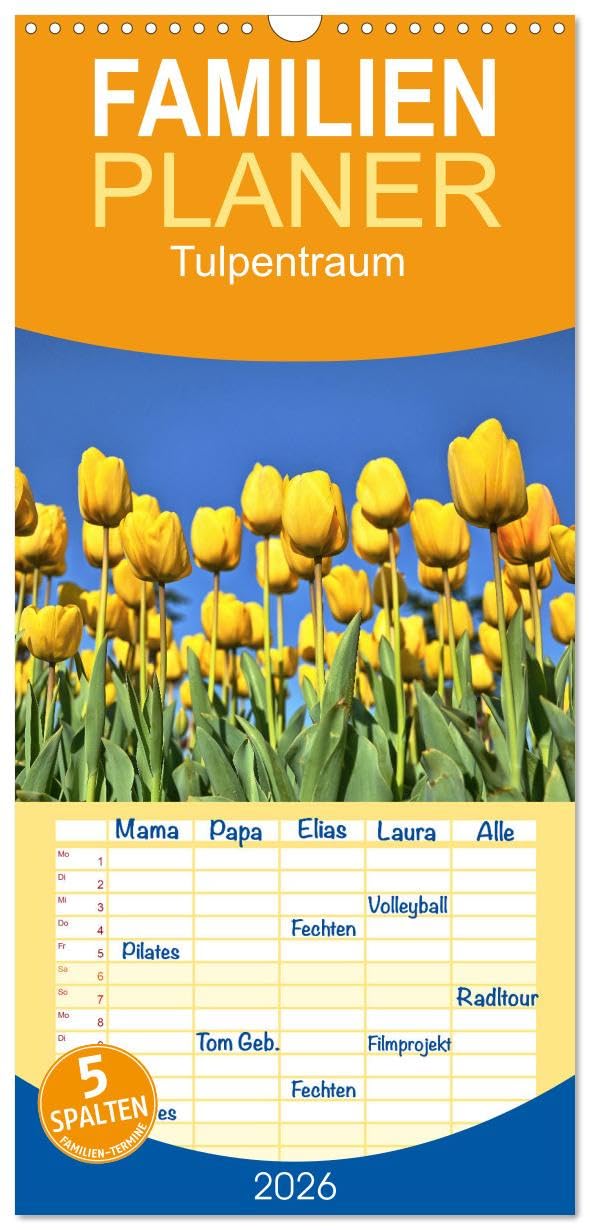 Familienplaner 2026 - Tulpentraum mit 5 Spalten (Wandkalender, 21 cm x 45 cm), CALVENDO Leisure, Home & Garden
