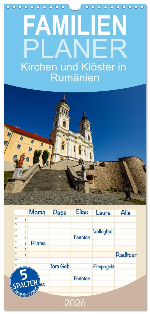 Familienplaner 2026 - Kirchen und Klöster in Rumänien mit 5 Spalten (Wandkalender, 21 cm x 45 cm), CALVENDO Leisure, Home & Garden