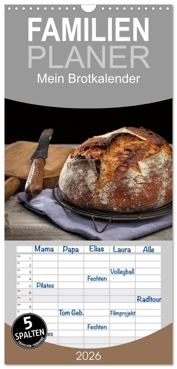 Familienplaner 2026 - Mein Brotkalender mit 5 Spalten (Wandkalender, 21 cm x 45 cm), CALVENDO Photography