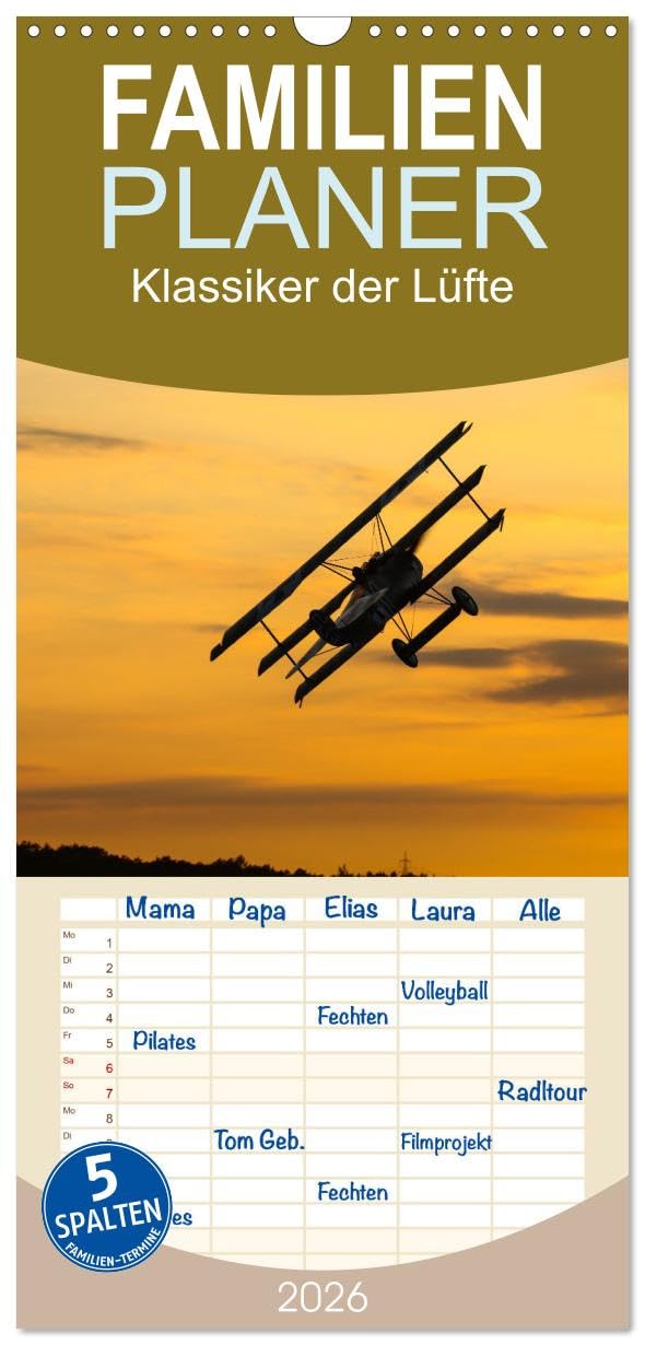 Familienplaner 2026 - Klassiker der Lüfte mit 5 Spalten (Wandkalender, 21 cm x 45 cm), CALVENDO Business & Technology