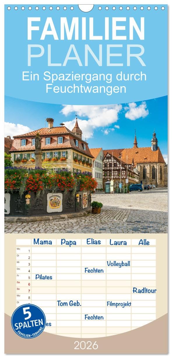 Familienplaner 2026 - Ein Spaziergang durch Feuchtwangen mit 5 Spalten (Wandkalender, 21 cm x 45 cm), CALVENDO Leisure, Home & Garden