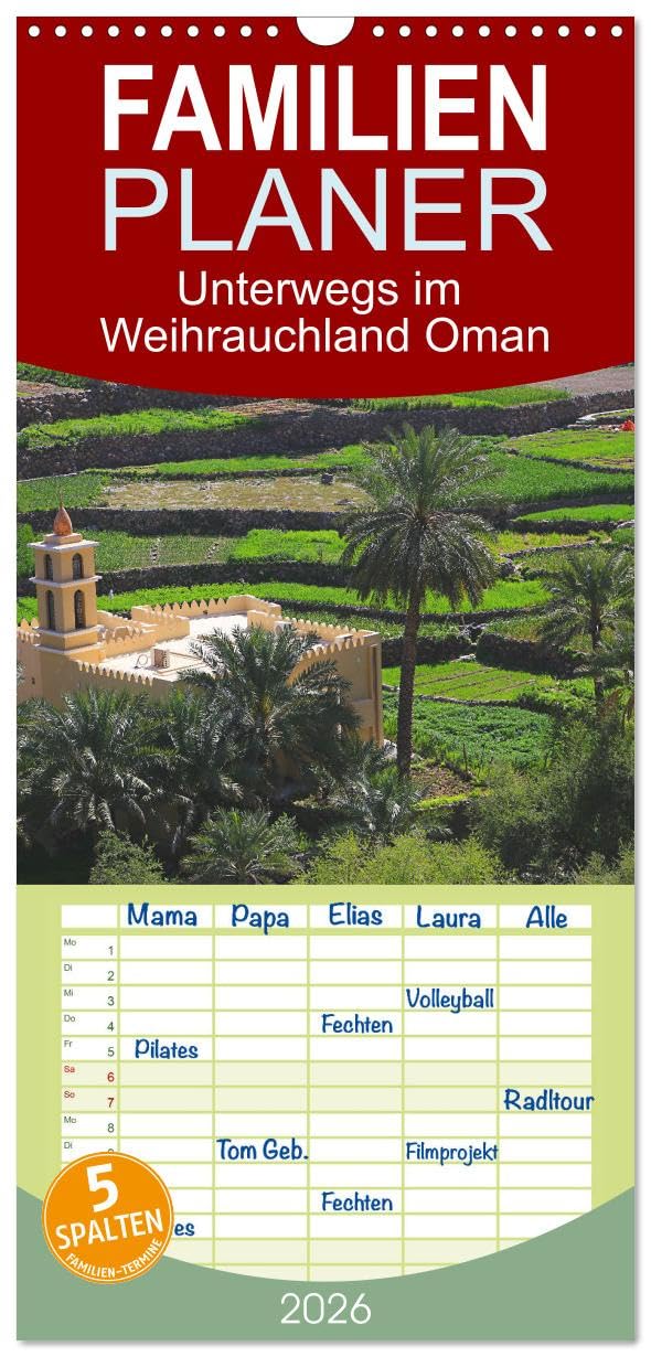 Familienplaner 2026 - Unterwegs im Weihrauchland Oman mit 5 Spalten (Wandkalender, 21 cm x 45 cm), CALVENDO Leisure, Home & Garden