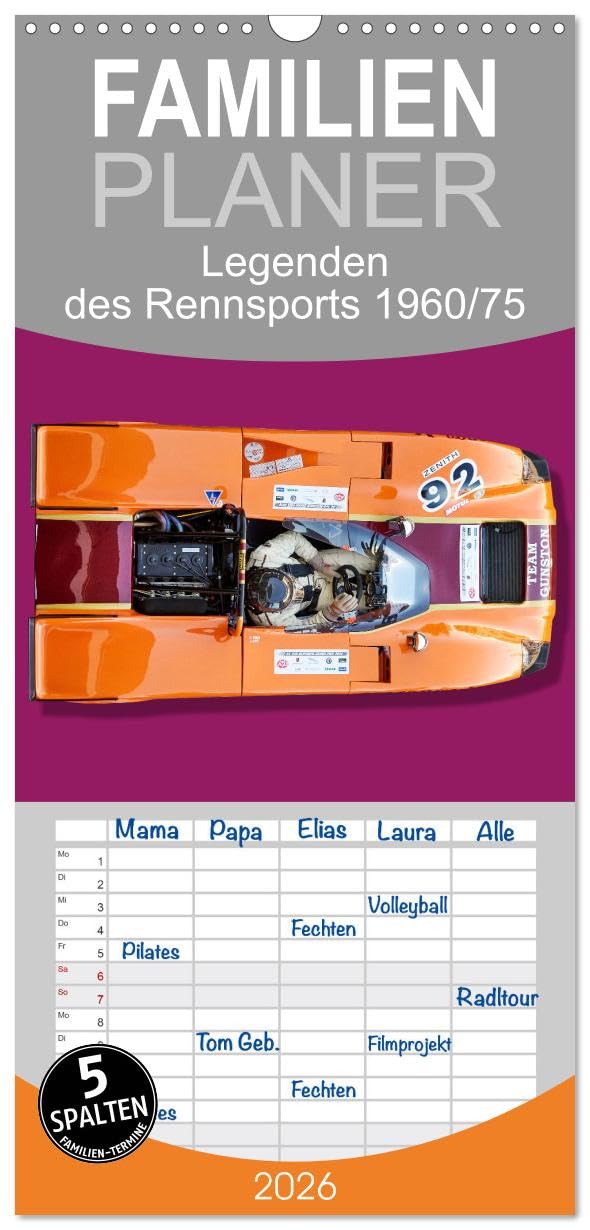 Familienplaner 2026 - Legenden des Rennsports Historic Sports Cars 1960-1975 mit 5 Spalten (Wandkalender, 21 cm x 45 cm), CALVENDO Leisure, Home & Garden