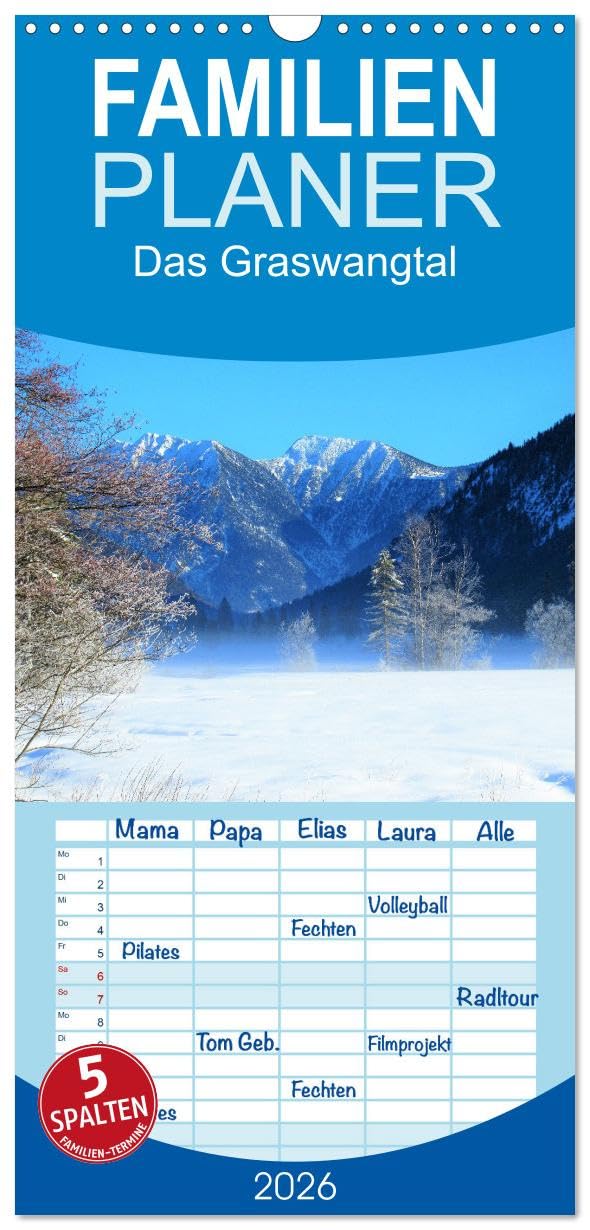 Familienplaner 2026 - Das Graswangtal mit 5 Spalten (Wandkalender, 21 cm x 45 cm), CALVENDO Leisure, Home & Garden