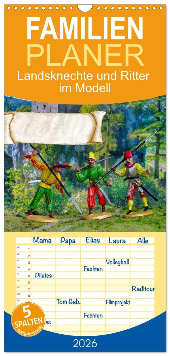 Familienplaner 2026 - Landsknechte und Ritter im Modell mit 5 Spalten (Wandkalender, 21 cm x 45 cm), CALVENDO Living & Furnishing