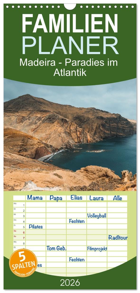 Familienplaner 2026 - Madeira - Paradies im Atlantik mit 5 Spalten (Wandkalender, 21 cm x 45 cm), CALVENDO Photography