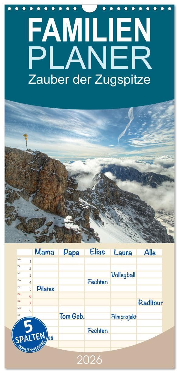 Familienplaner 2026 - Zauber der Zugspitze mit 5 Spalten (Wandkalender, 21 cm x 45 cm), CALVENDO Social Sciences