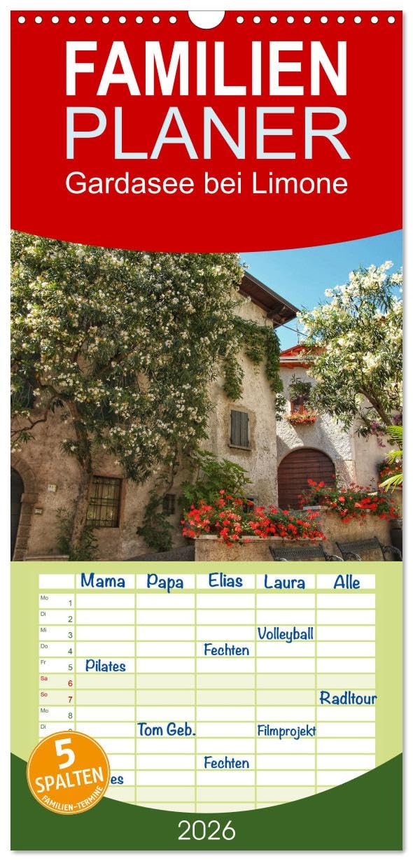 Familienplaner 2026 - Gardasee bei Limone mit 5 Spalten (Wandkalender, 21 cm x 45 cm), CALVENDO Social Sciences