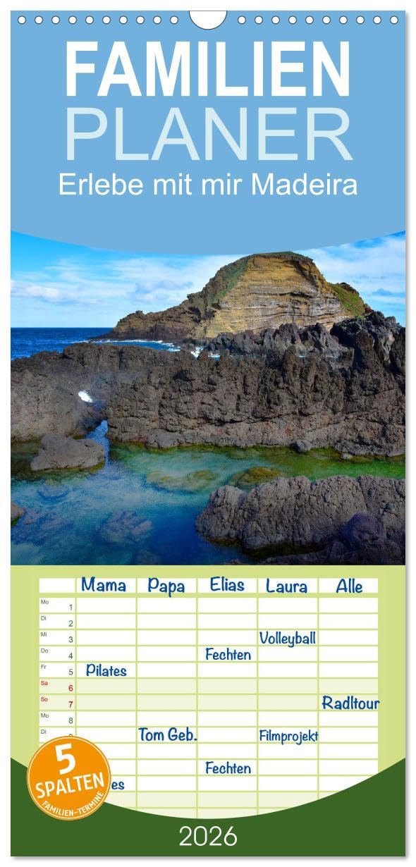 Familienplaner 2026 - Erlebe mit mir Madeira mit 5 Spalten (Wandkalender, 21 cm x 45 cm), CALVENDO Leisure, Home & Garden