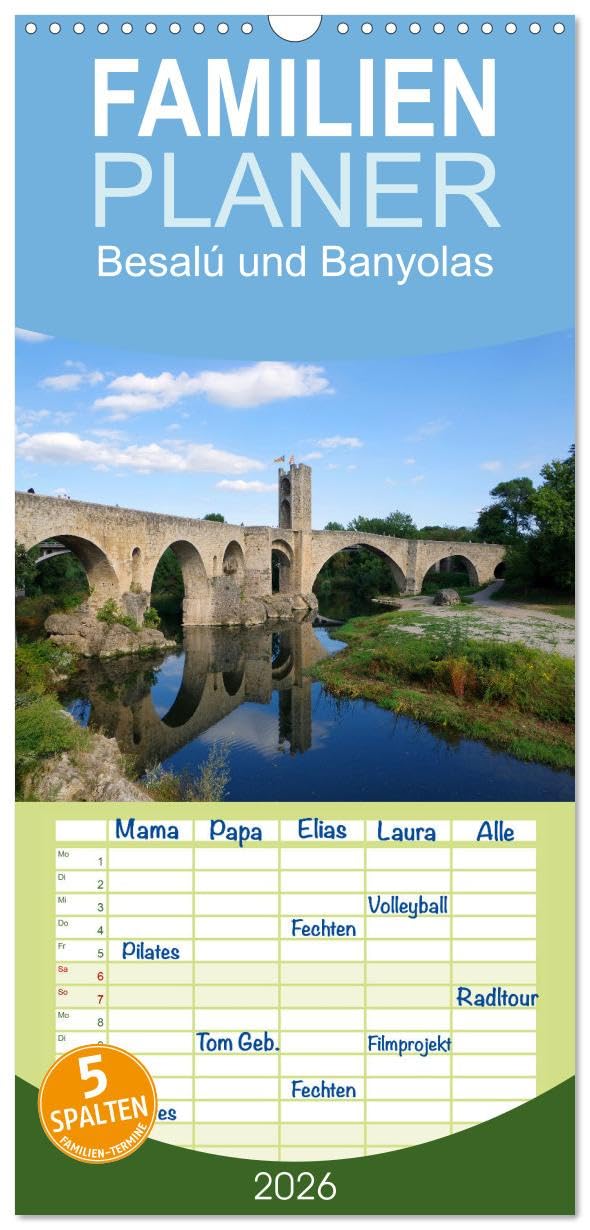 Familienplaner 2026 - Besalú und Banyolas mit 5 Spalten (Wandkalender, 21 cm x 45 cm), CALVENDO Calendars