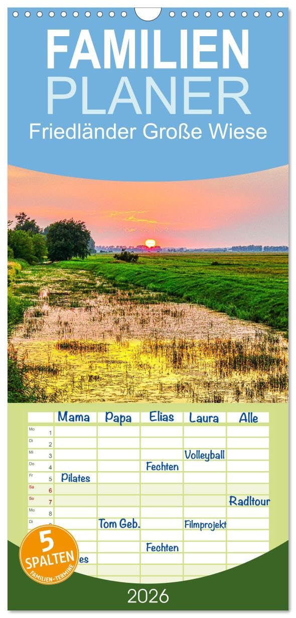 Familienplaner 2026 - Friedländer Große Wiese mit 5 Spalten (Wandkalender, 21 cm x 45 cm), CALVENDO Social Sciences