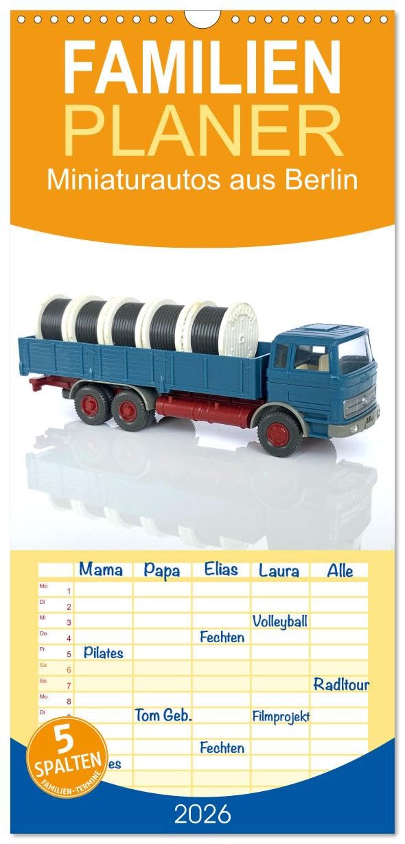 Familienplaner 2026 - Miniaturautos aus Berlin mit 5 Spalten (Wandkalender, 21 cm x 45 cm), CALVENDO Living & Furnishing