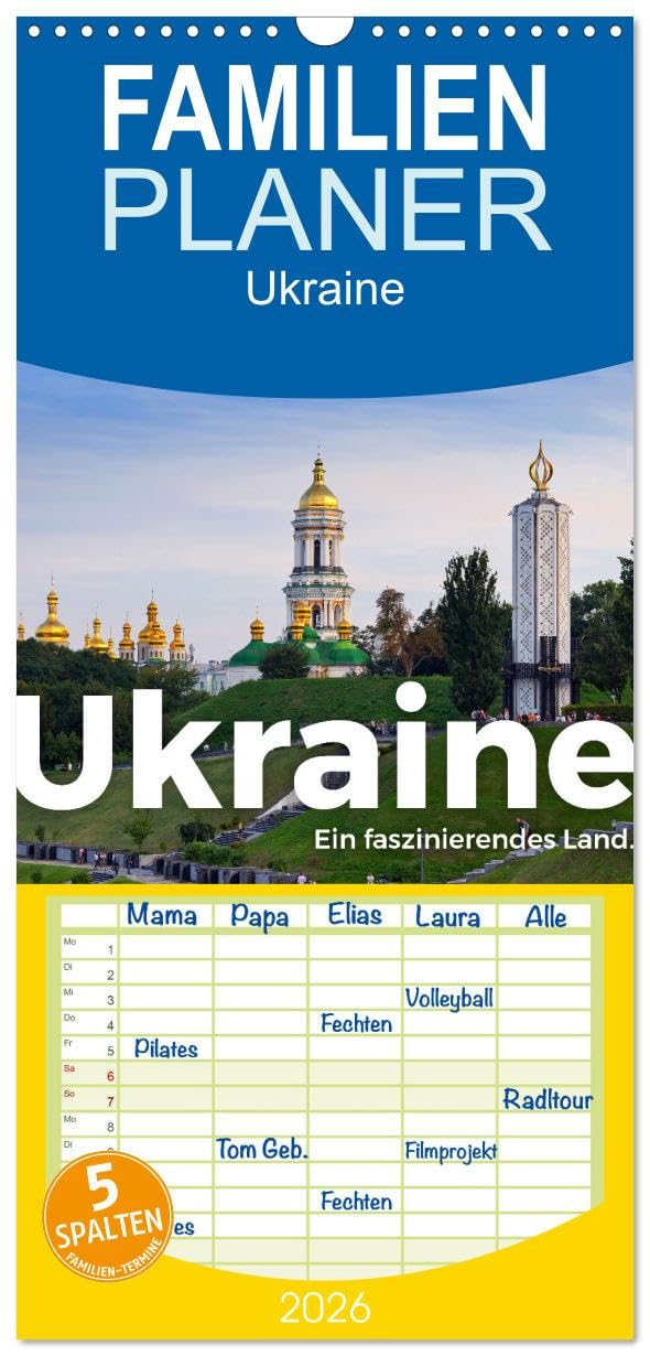 Familienplaner 2026 - Ukraine - Ein faszinierendes Land. mit 5 Spalten (Wandkalender, 21 cm x 45 cm), CALVENDO Leisure, Home & Garden