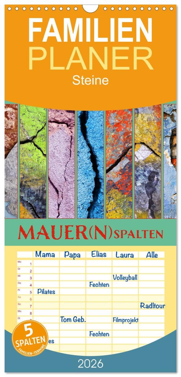 Familienplaner 2026 - MAUER mit 5 Spalten (Wandkalender, 21 cm x 45 cm), CALVENDO Social Sciences