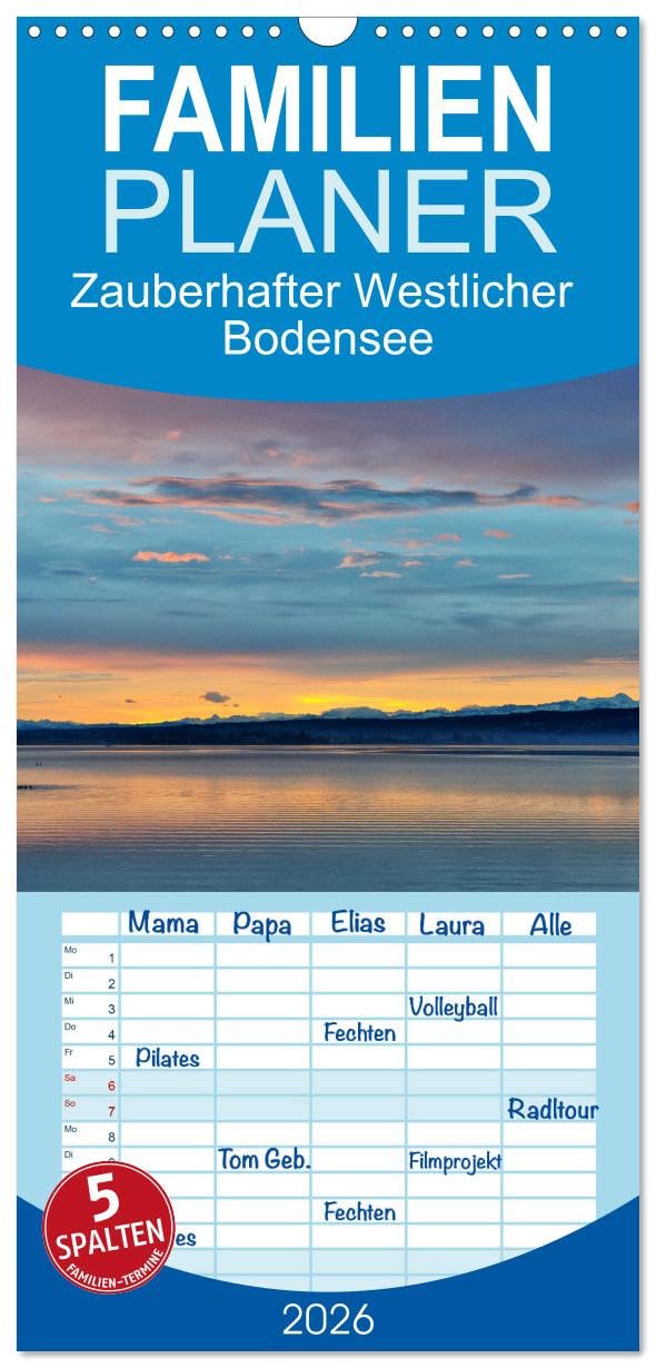 Familienplaner 2026 - Zauberhafter Westlicher Bodensee mit 5 Spalten (Wandkalender, 21 cm x 45 cm), CALVENDO Photography