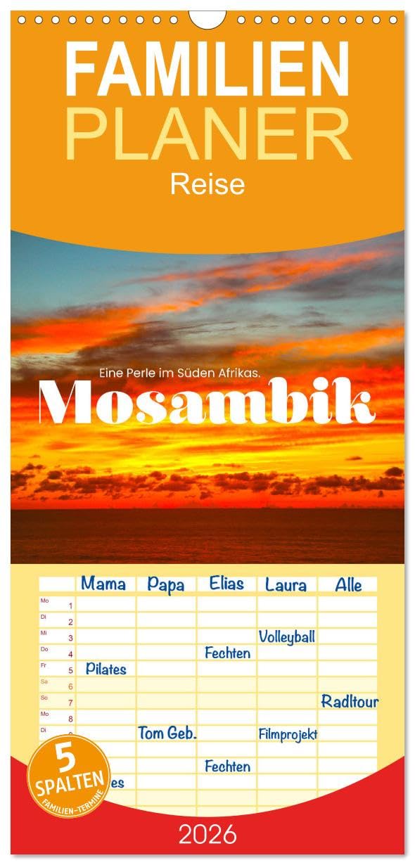 Familienplaner 2026 - Mosambik - Eine Perle im Süden Afrikas. mit 5 Spalten (Wandkalender, 21 cm x 45 cm), CALVENDO Leisure, Home & Garden