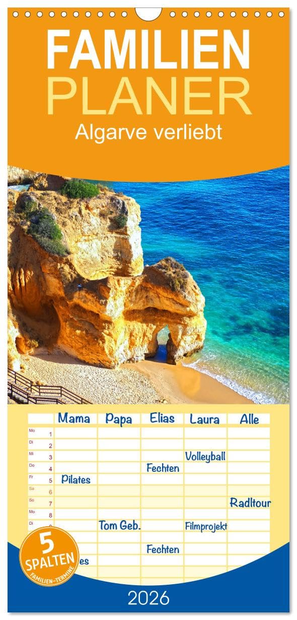 Familienplaner 2026 - Algarve verliebt mit 5 Spalten (Wandkalender, 21 cm x 45 cm), CALVENDO Film, Art & Culture
