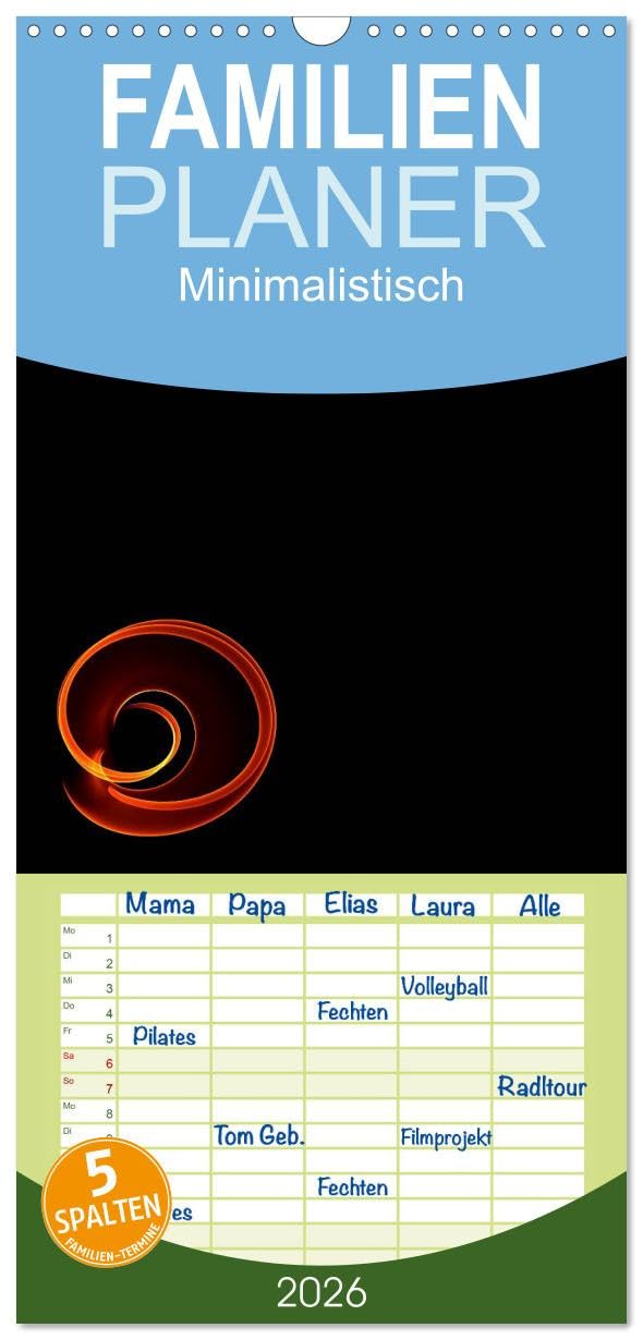 Familienplaner 2026 - Minimalistisch mit 5 Spalten (Wandkalender, 21 cm x 45 cm), CALVENDO Leisure, Home & Garden