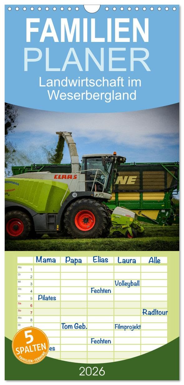 Familienplaner 2026 - Landwirtschaft im Weserbergland mit 5 Spalten (Wandkalender, 21 cm x 45 cm), CALVENDO Leisure, Home & Garden