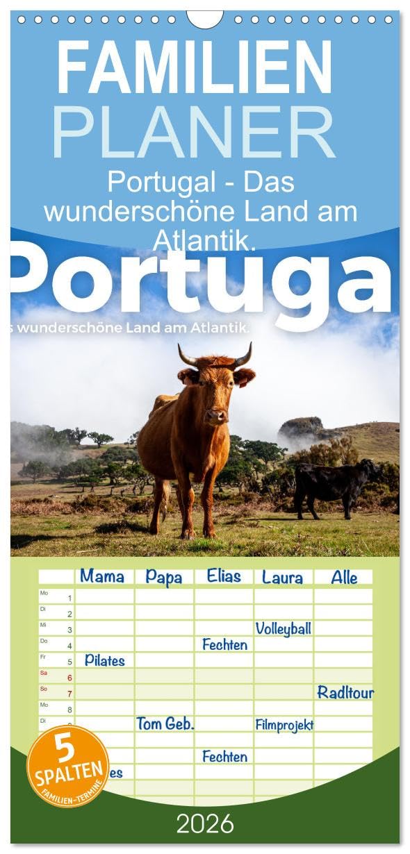 Familienplaner 2026 - Portugal - Das wunderschöne Land am Atlantik. mit 5 Spalten (Wandkalender, 21 cm x 45 cm), CALVENDO Leisure, Home & Garden