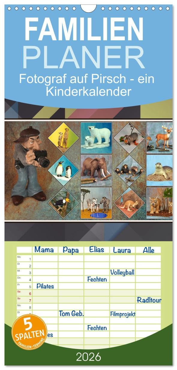 Familienplaner 2026 - Fotograf auf Pirsch - ein Kinderkalender mit 5 Spalten (Wandkalender, 21 cm x 45 cm), CALVENDO Photography
