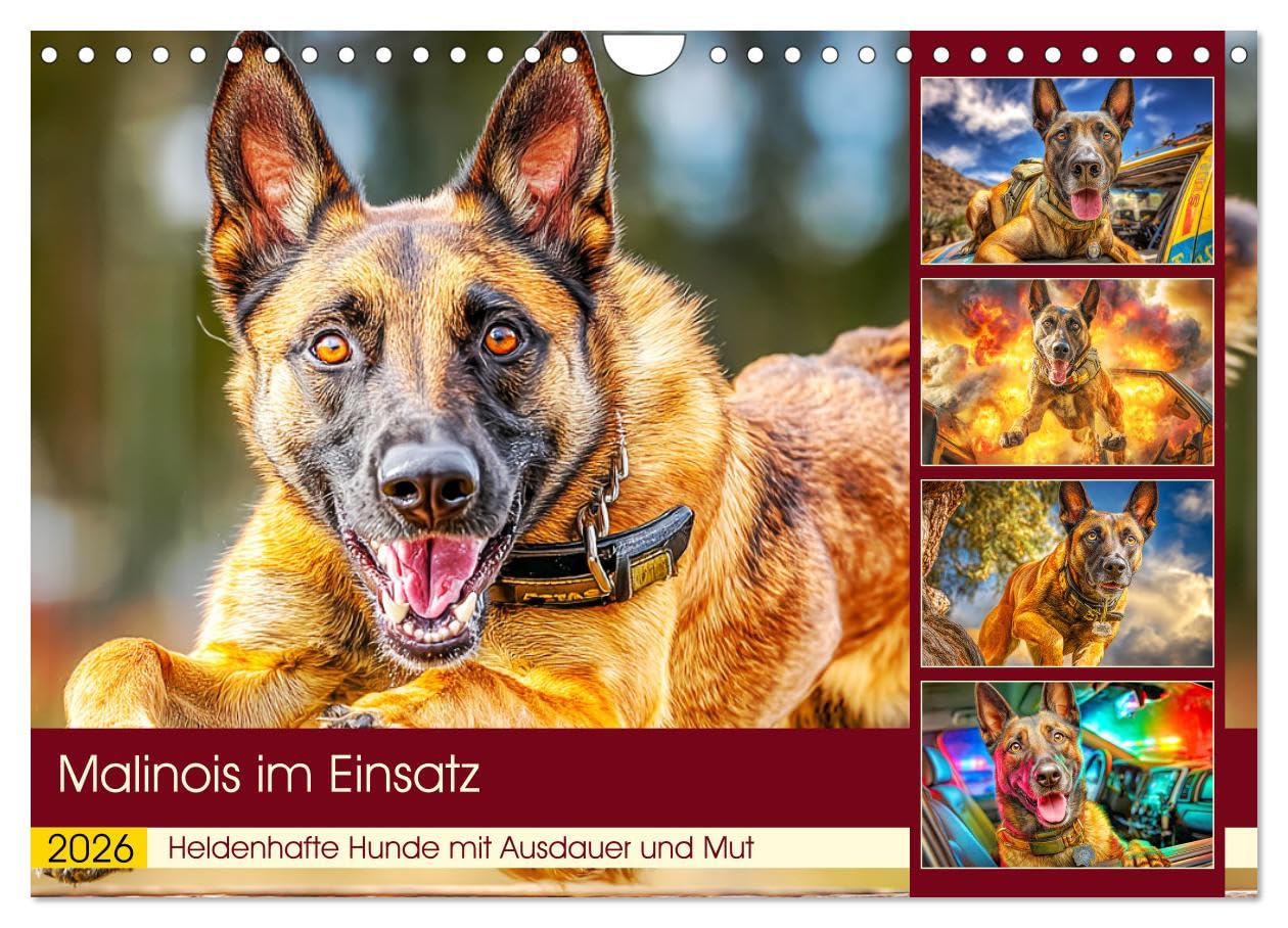 Malinois im Einsatz. Heldenhafte Hunde mit Ausdauer und Mut (Wandkalender 2026 DIN A4 quer), CALVENDO Monatskalender Living & Furnishing