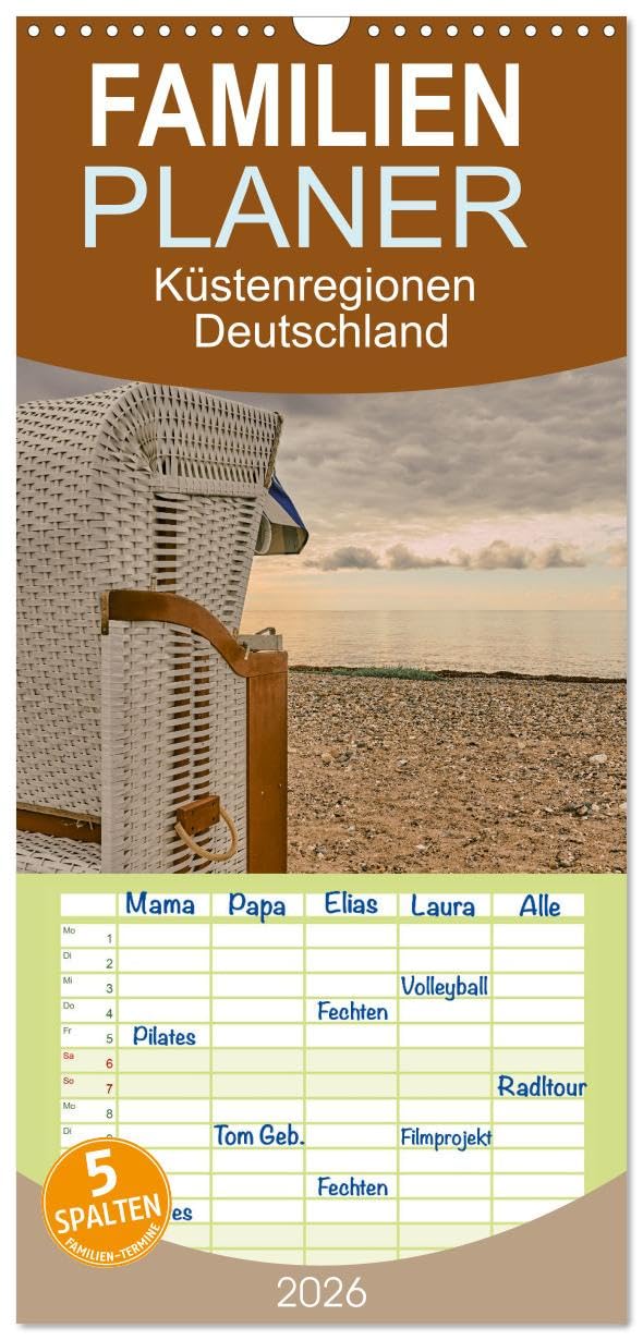 Familienplaner 2026 - Küstenregionen Deutschland mit 5 Spalten (Wandkalender, 21 cm x 45 cm), CALVENDO Leisure, Home & Garden