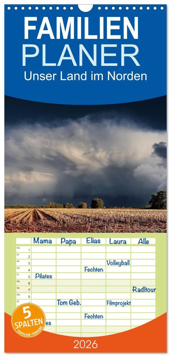 Familienplaner 2026 - Unser Land im Norden mit 5 Spalten (Wandkalender, 21 cm x 45 cm), CALVENDO Leisure, Home & Garden