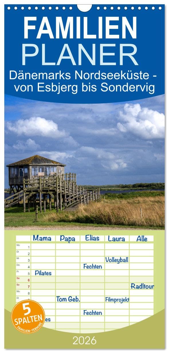 Familienplaner 2026 - Dänemarks Nordseeküste - von Esbjerg bis Sondervig mit 5 Spalten (Wandkalender, 21 cm x 45 cm), CALVENDO Leisure, Home & Garden