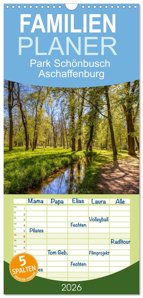 Familienplaner 2026 - Park Schönbusch Aschaffenburg mit 5 Spalten (Wandkalender, 21 cm x 45 cm), CALVENDO Photography