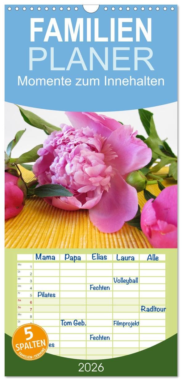 Familienplaner 2026 - Momente zum Innehalten mit 5 Spalten (Wandkalender, 21 cm x 45 cm), CALVENDO Lifestyle