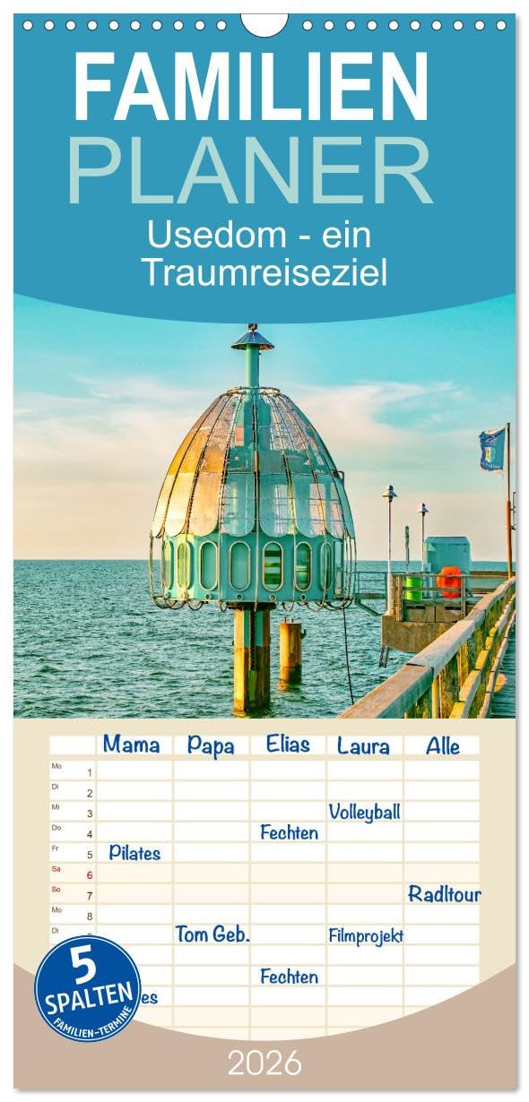 Familienplaner 2026 - Usedom - ein Traumreiseziel mit 5 Spalten (Wandkalender, 21 cm x 45 cm), CALVENDO Social Sciences