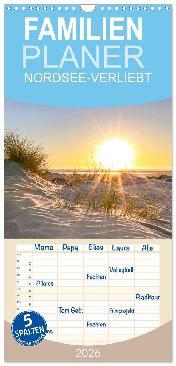 Familienplaner 2026 - NORDSEE-VERLIEBT mit 5 Spalten (Wandkalender, 21 cm x 45 cm), CALVENDO Social Sciences
