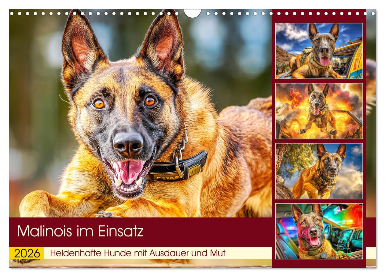 Malinois im Einsatz. Heldenhafte Hunde mit Ausdauer und Mut (Wandkalender 2026 DIN A3 quer), CALVENDO Monatskalender Living & Furnishing