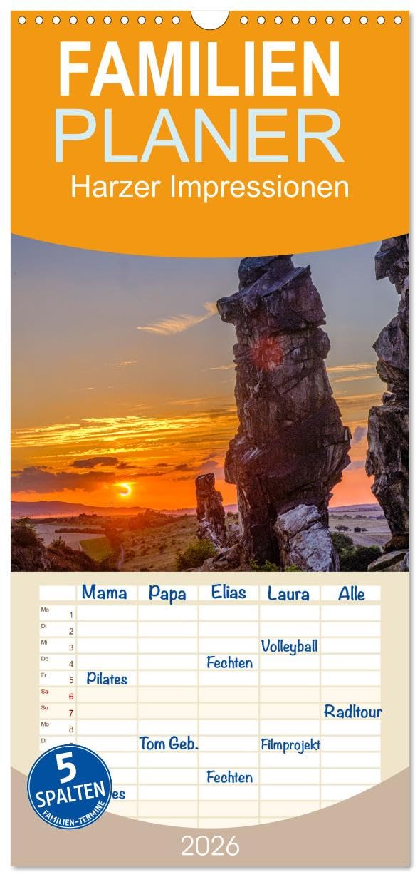 Familienplaner 2026 - Harzer Impressionen mit 5 Spalten (Wandkalender, 21 cm x 45 cm), CALVENDO Leisure, Home & Garden