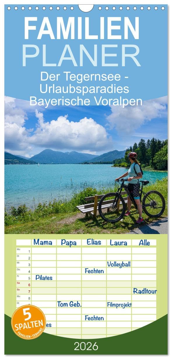 Familienplaner 2026 - Der Tegernsee - Urlaubsparadies Bayerische Voralpen mit 5 Spalten (Wandkalender, 21 cm x 45 cm), CALVENDO Business & Technology