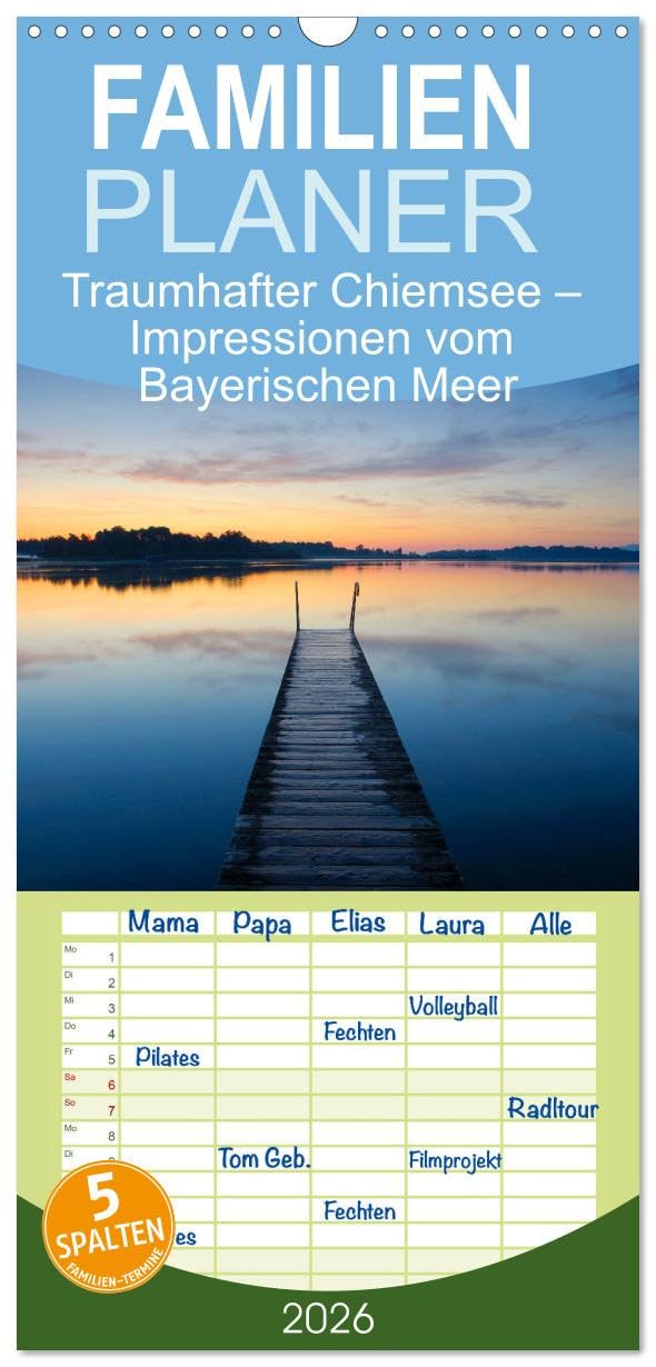 Familienplaner 2026 - Traumhafter Chiemsee – Impressionen vom Bayerischen Meer mit 5 Spalten (Wandkalender, 21 cm x 45 cm), CALVENDO Leisure, Home & Garden