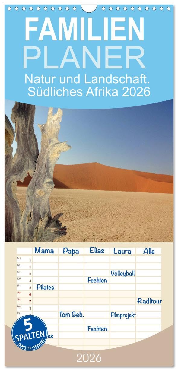 Familienplaner 2026 - Natur und Landschaft. Südliches Afrika 2026 mit 5 Spalten (Wandkalender, 21 cm x 45 cm), CALVENDO Leisure, Home & Garden