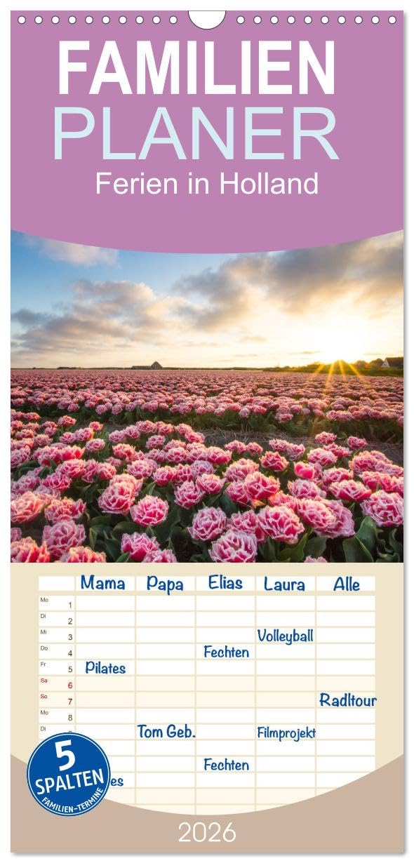 Familienplaner 2026 - Ferien in Holland mit 5 Spalten (Wandkalender, 21 cm x 45 cm), CALVENDO Leisure, Home & Garden