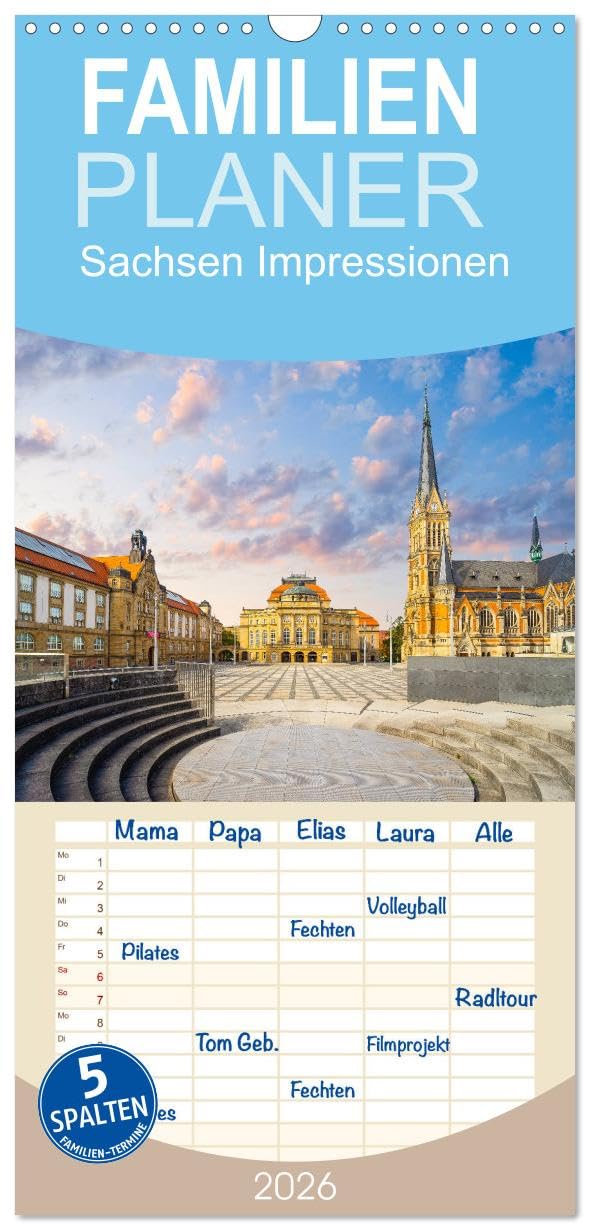 Familienplaner 2026 - Sachsen Impressionen mit 5 Spalten (Wandkalender, 21 cm x 45 cm), CALVENDO Business & Technology