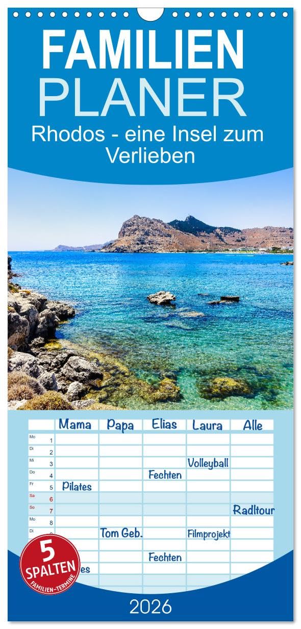 Familienplaner 2026 - Rhodos - eine Insel zum Verlieben mit 5 Spalten (Wandkalender, 21 cm x 45 cm), CALVENDO Social Sciences