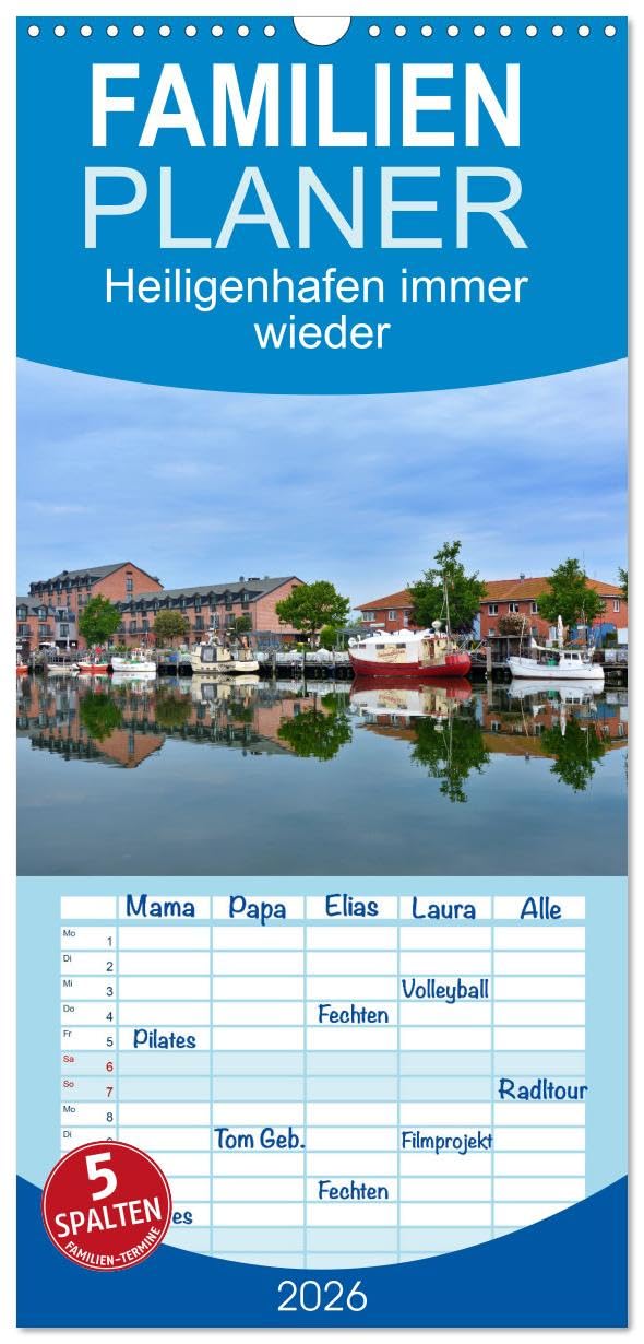Familienplaner 2026 - Heiligenhafen immer wieder mit 5 Spalten (Wandkalender, 21 cm x 45 cm), CALVENDO Leisure, Home & Garden