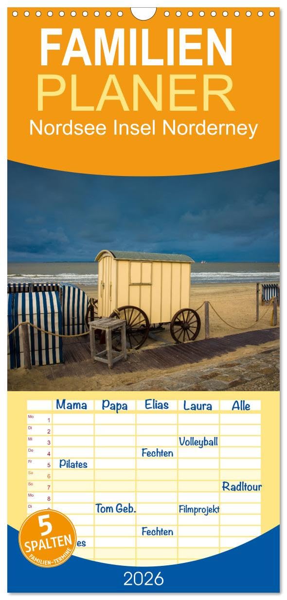 Familienplaner 2026 - Nordsee Insel Norderney mit 5 Spalten (Wandkalender, 21 cm x 45 cm), CALVENDO Social Sciences