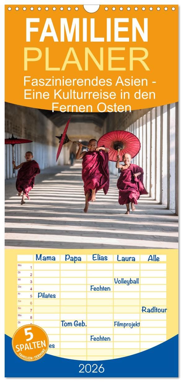 Familienplaner 2026 - Faszinierendes Asien - Eine Kulturreise in den Fernen Osten mit 5 Spalten (Wandkalender, 21 cm x 45 cm), CALVENDO Photography